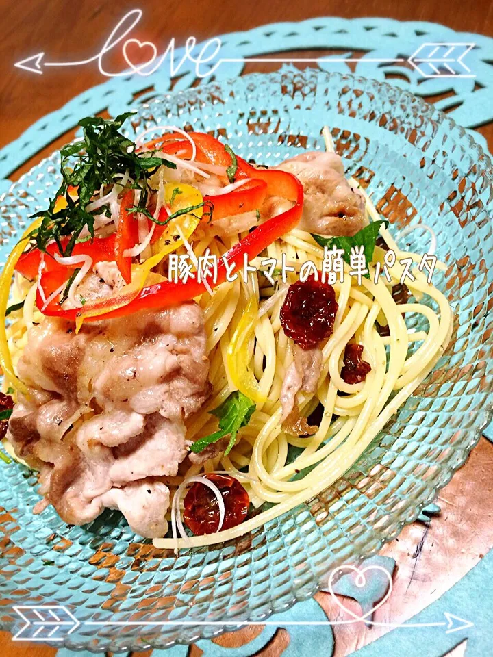 Miki (^_−)−☆さんの料理 強い味方  完成🎵 セミドライ🍅を使って豚肉とトマトの簡単パスタ✩°｡⋆⸜(* ॑꒳ ॑*  )⸝|ばろんさん