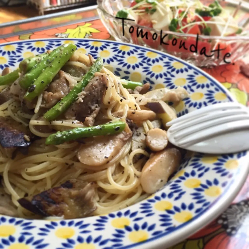 Snapdishの料理写真:豚肉と茄子の柚子胡椒パスタ🍝♡|🇯🇵ともこちゃん。さん