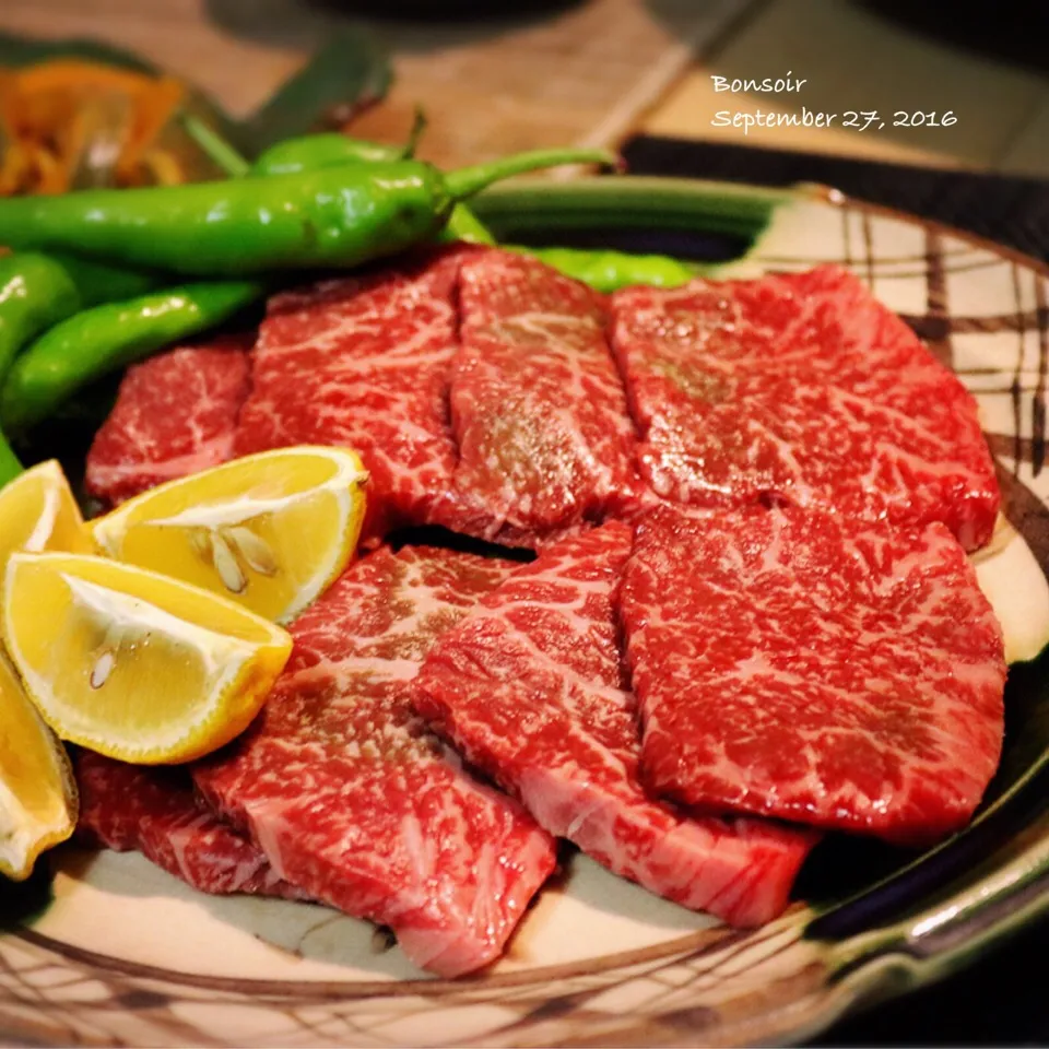 Snapdishの料理写真:甘長とうがらしとレモン🍋お塩でお肉頂きます❣️|yasuko murakamiさん