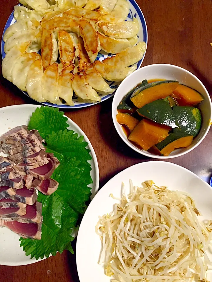 餃子 鰹のタタキ 南瓜煮 もやし|掛谷節子さん