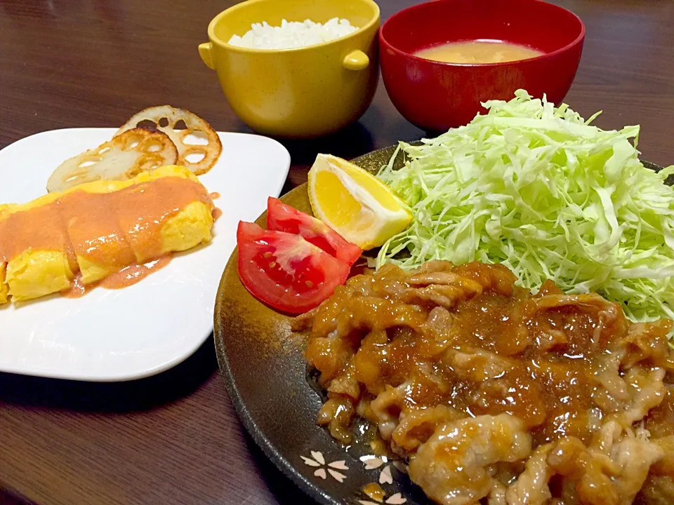 生姜焼き
チーズいり卵焼き
ご飯
豆腐とえのきの味噌汁|mamiさん