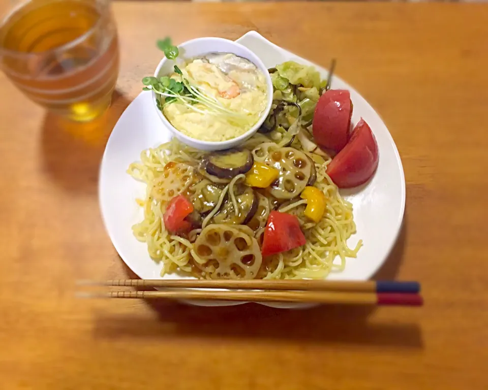 🍴あんかけ焼きそば🍴茶碗蒸し🍴塩昆布キャベツ🍴|😋yucchi😋さん