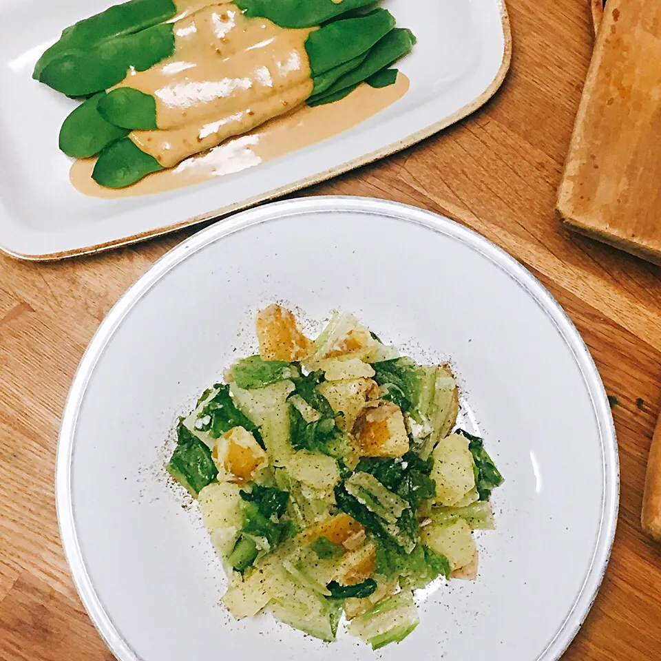 ロメインレタスと
じゃがいものサラダと
モロッコいんげんの
ごま味噌マヨ|TKさん