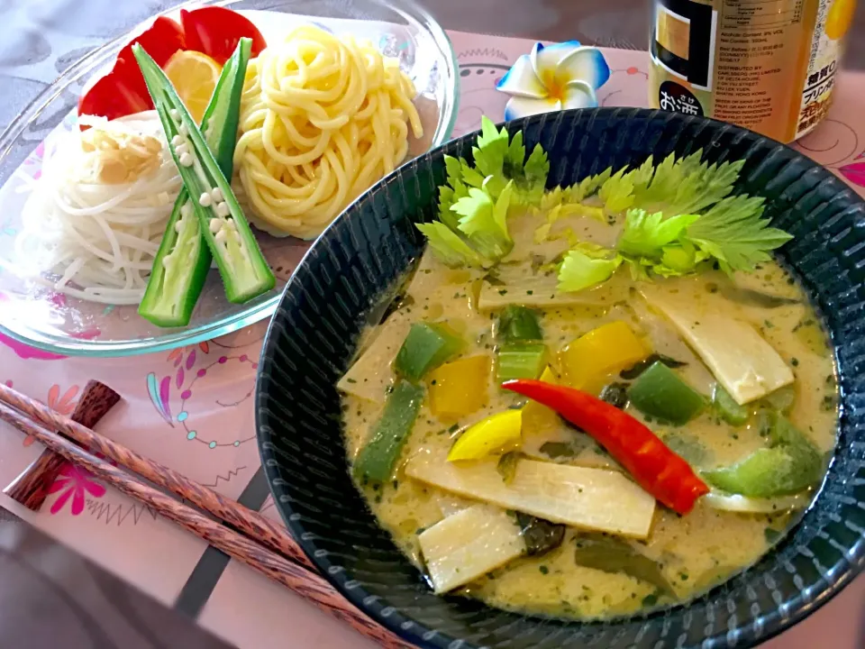 グリーンカレーつけ麺。初めましてメニュー！|ふかرさん