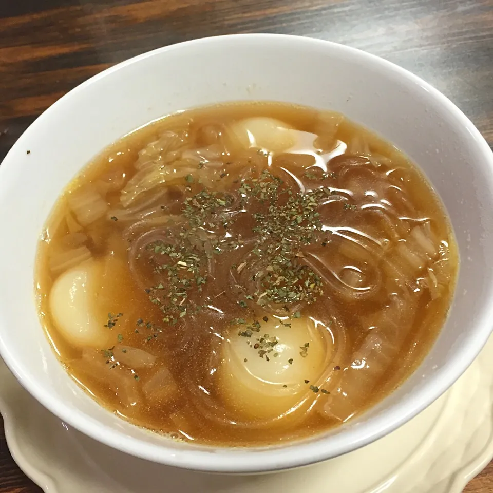 丸もち餃子入り春雨す〜ぷ😋😋😋|いしくん。（たまご王子🥚🐣🐥🐔）さん