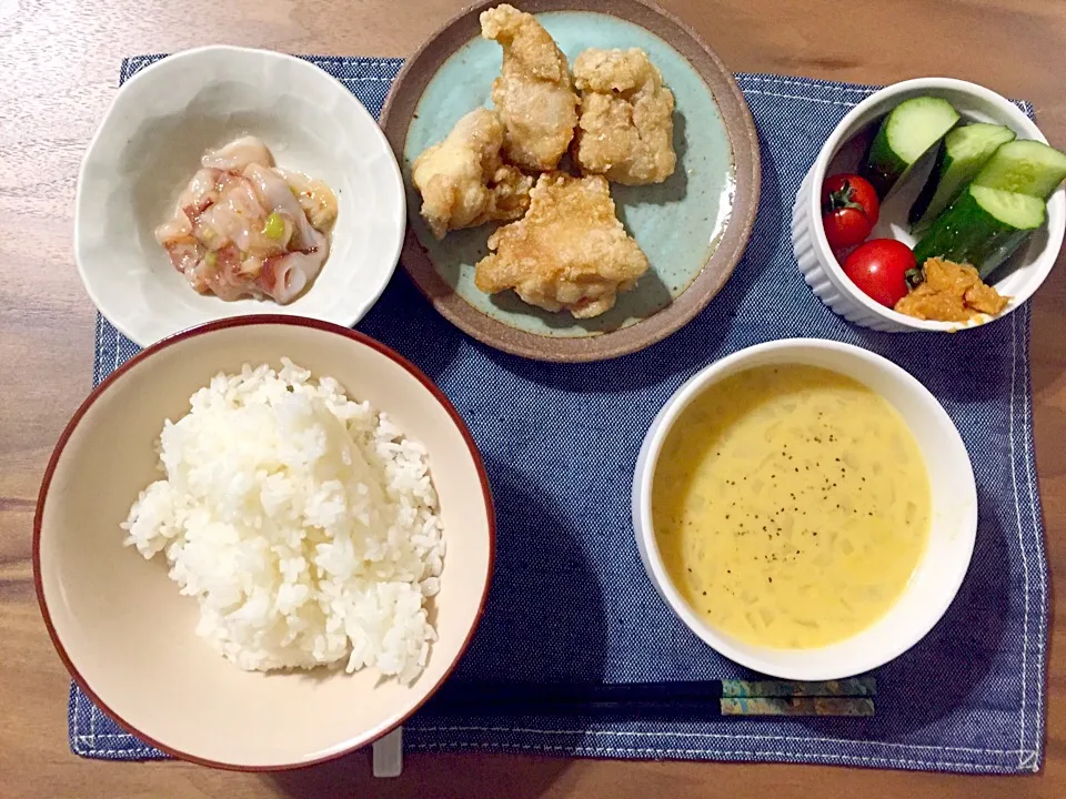 鳥の唐揚げ、コンポタージュ|せさん