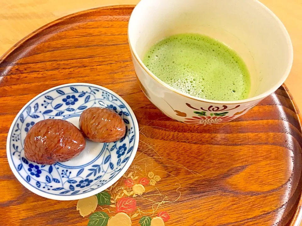 栗の渋皮煮🌰お抹茶🍵|かわちさん