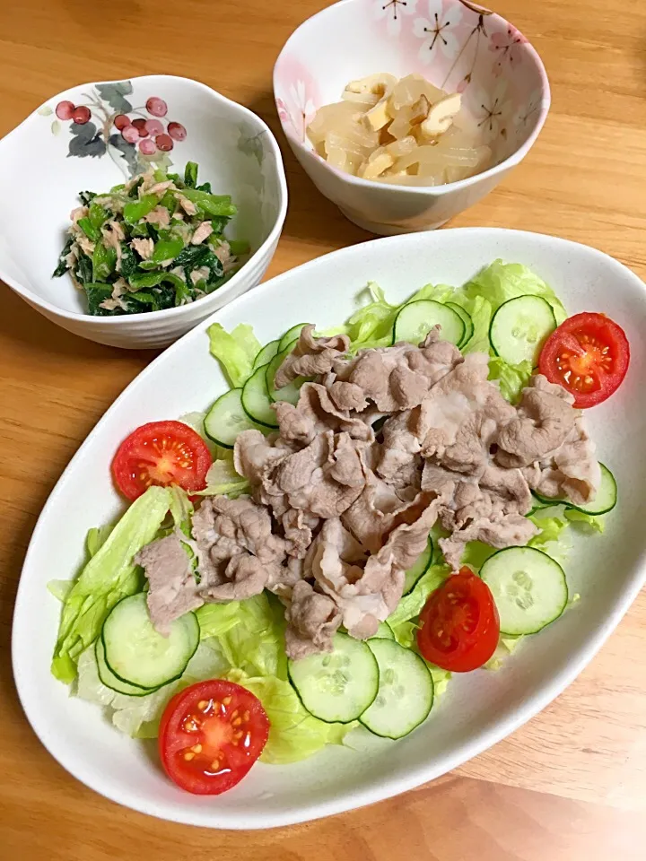 冷しゃぶ⭐️小松菜とツナの和え物⭐️大根の煮浸し|ほなさん