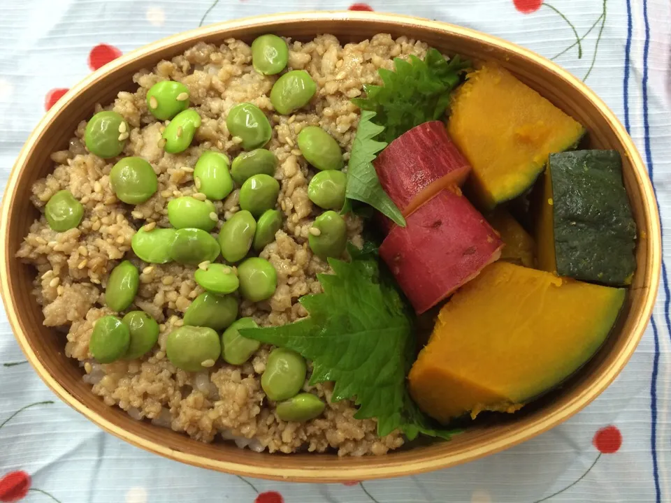 【わっぱ弁当】そぼろ弁当&栗カボチャとサツマイモのレモン煮！|るかるんさん