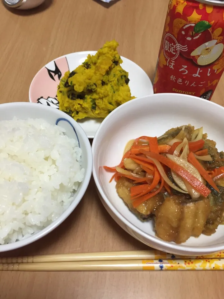 Snapdishの料理写真:2016.10.01 鯵の南蛮漬けとかぼちゃのサラダ|しおりさん