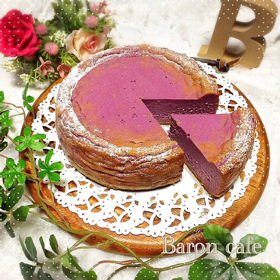 真夜中のスイーツ作り☪︎⋆｡˚✩     紫芋のチーズケーキ✩°｡⋆⸜(* ॑꒳ ॑*  )⸝|ばろんさん