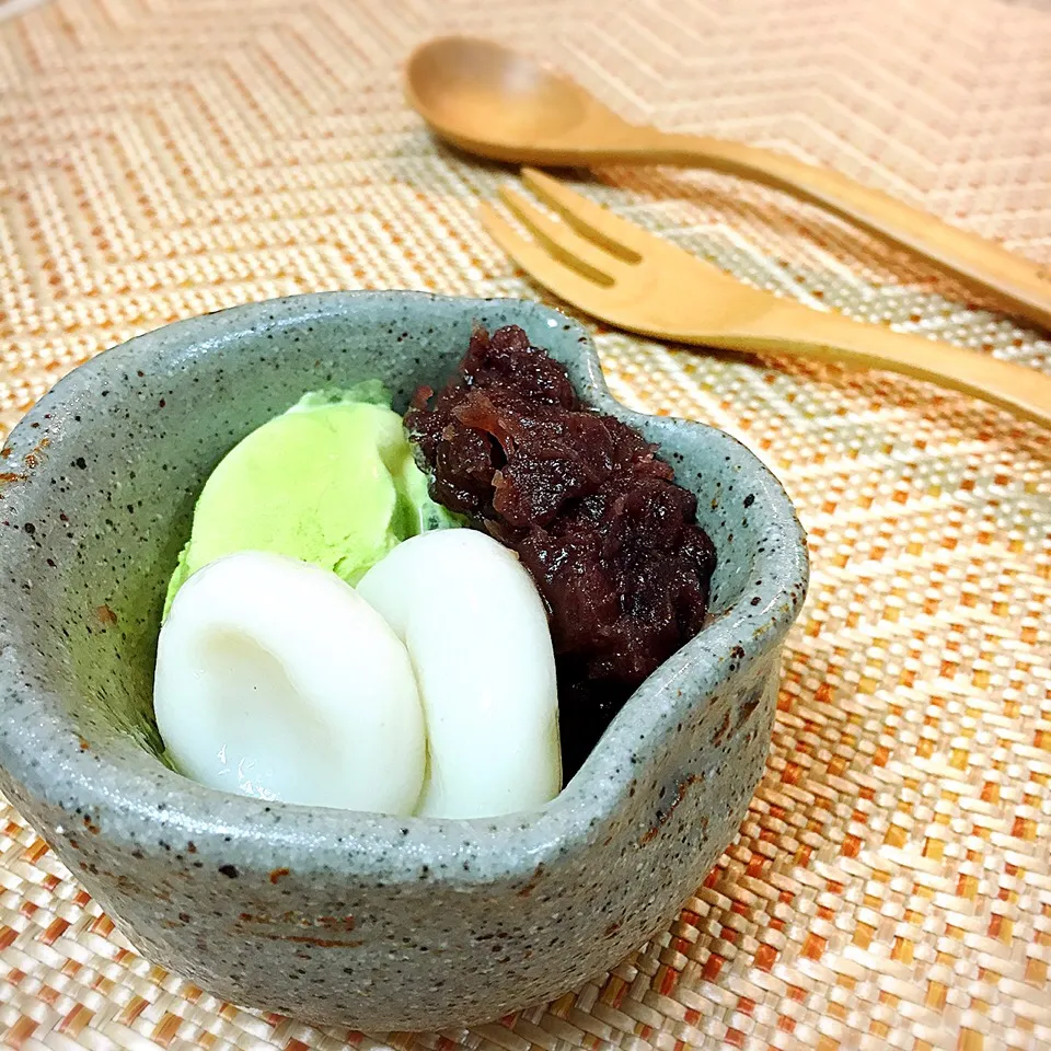 Snapdishの料理写真:娘作💖抹茶白玉ぜんざい|さくらんぼ🍒さん