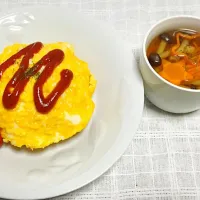 Snapdishの料理写真:オムライスとにんじんのおほしさまスープ|ののんさん