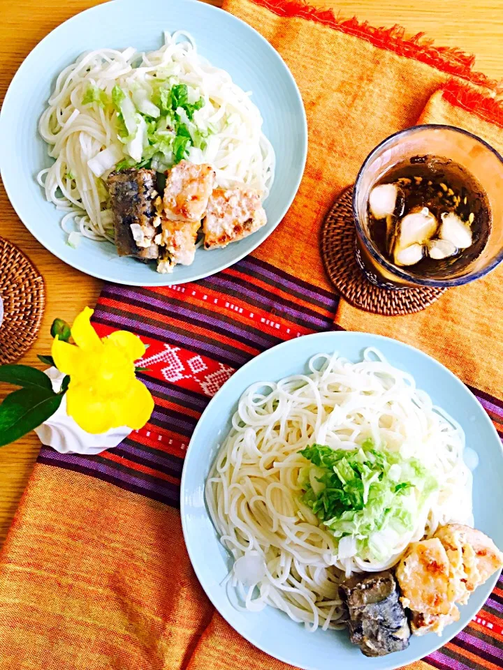 半田素麺 サンマと鶏南蛮のせ|むぎこさん