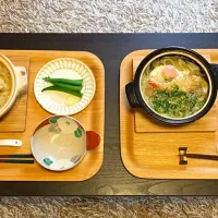 Snapdishの料理写真:風邪 鍋焼きうどんのお昼ゴハン|ようさん