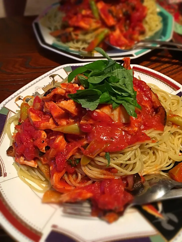 鶏肉トマトソースパスタ|maayoさん