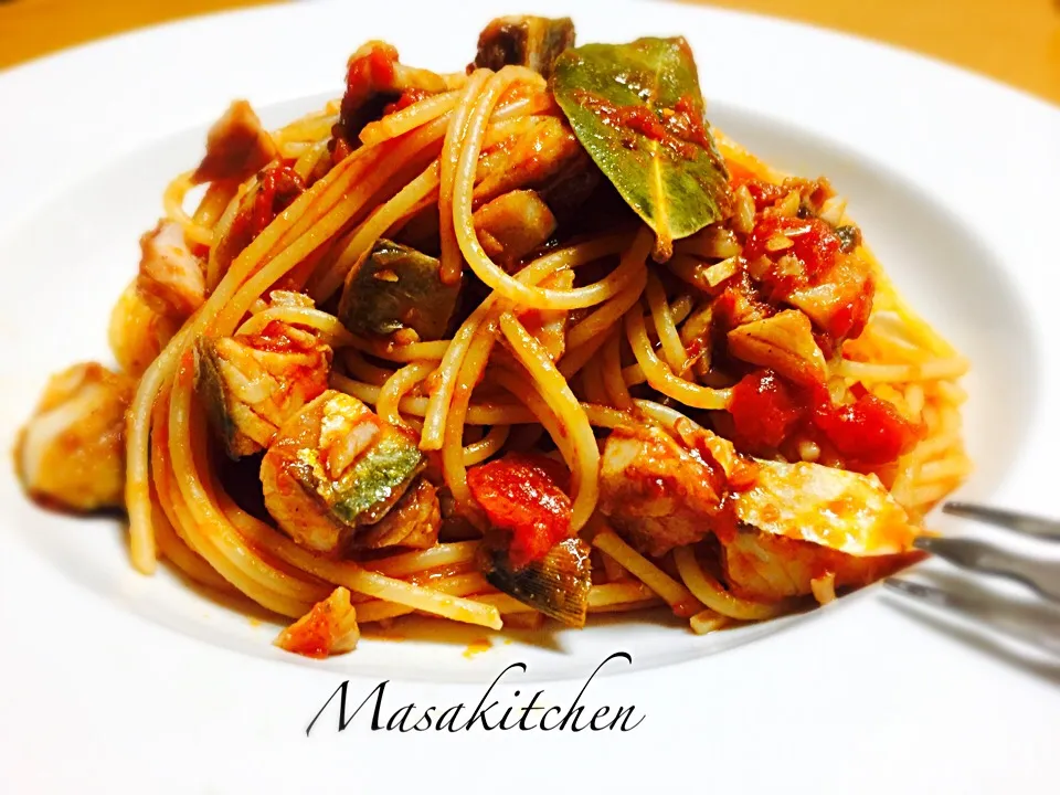 Mackerel tomato sauce pasta|Masakiさん