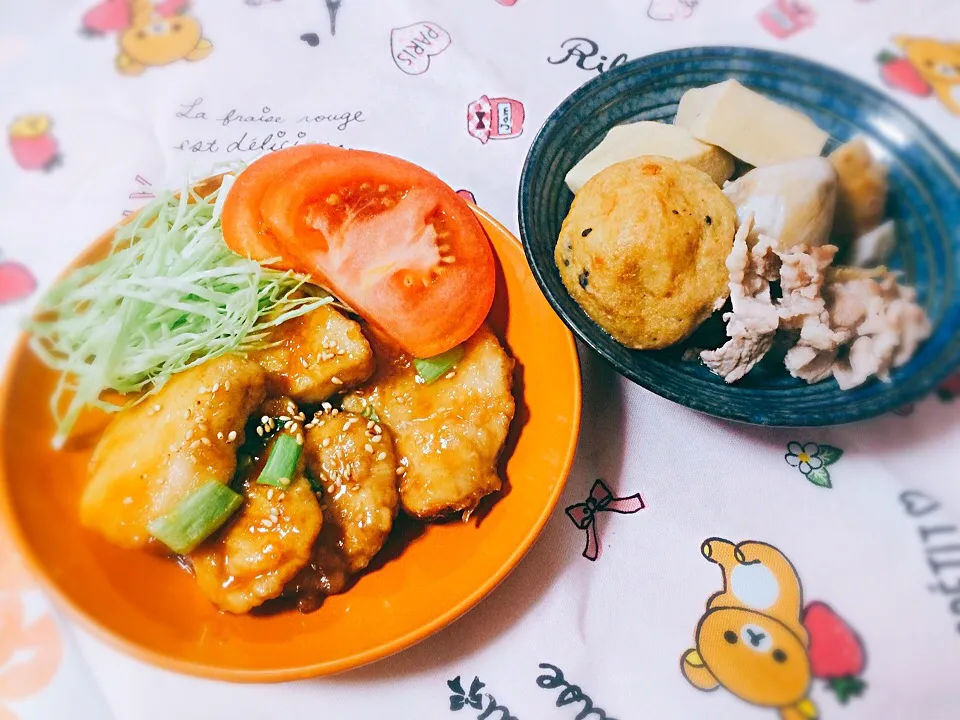 Snapdishの料理写真:鶏むねの照り焼きと、里芋の煮物。|こすもすさん