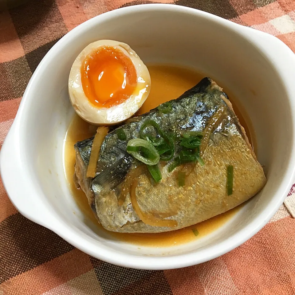 サバの味噌煮と半熟味玉😍|あさかさん