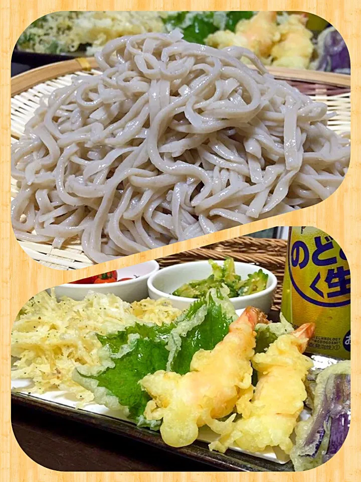 Snapdishの料理写真:日曜日の晩ご飯❤️
手打ち蕎麦と揚げたて天ぷら✨✨🍴😋💕
(白魚・白魚三つ葉・エビ・大葉・ナス)|桃実さん