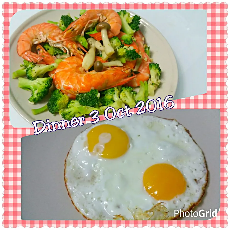 Garlic stir fry broccoli shimeiji prawns & fried eggs 😋🙆💁👄👅👅💋💋 Simple & Yummy 😄|🌷lynnlicious🌷さん