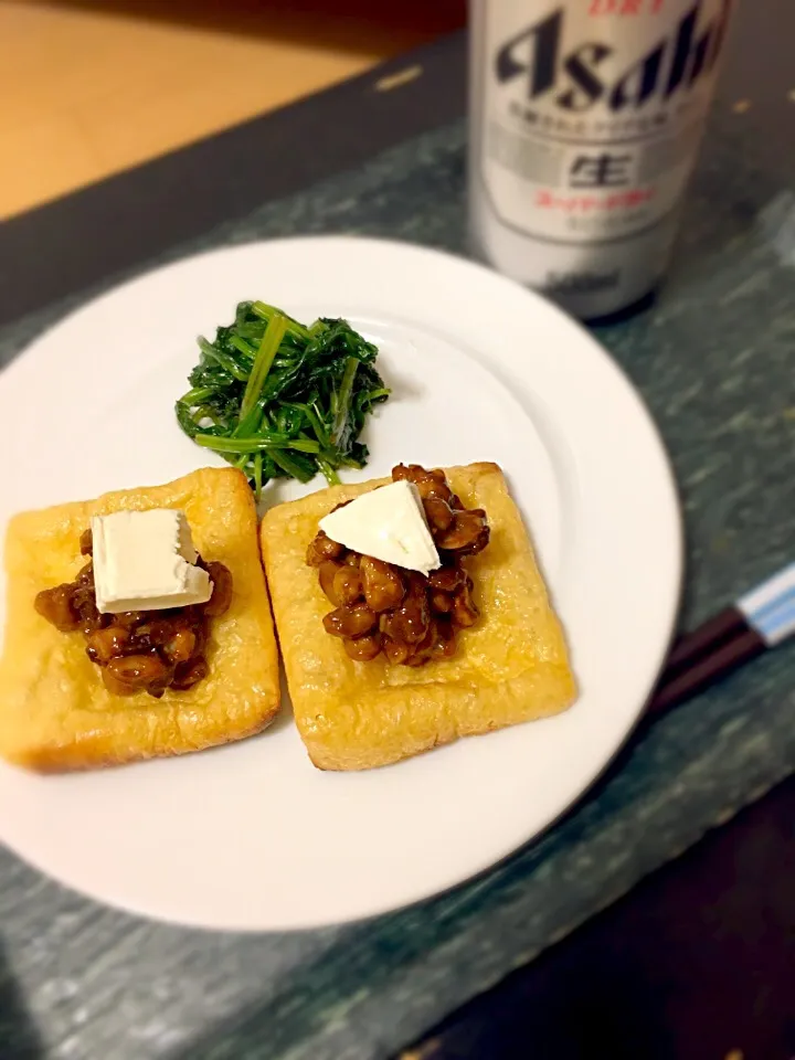 キツネの味噌納豆のせ、ほうれん草のナムル|Kさん