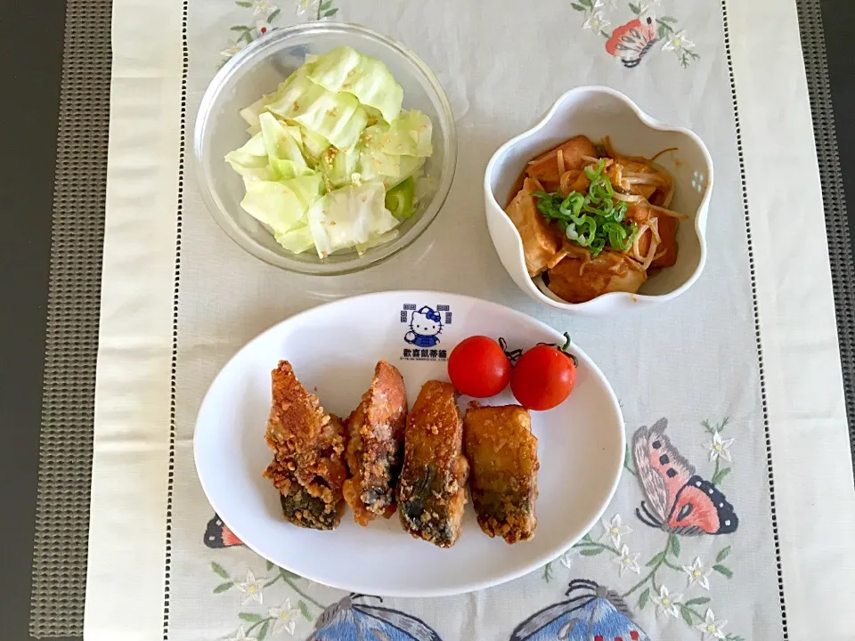 Snapdishの料理写真:鯖の竜田揚げのご飯|みよさん