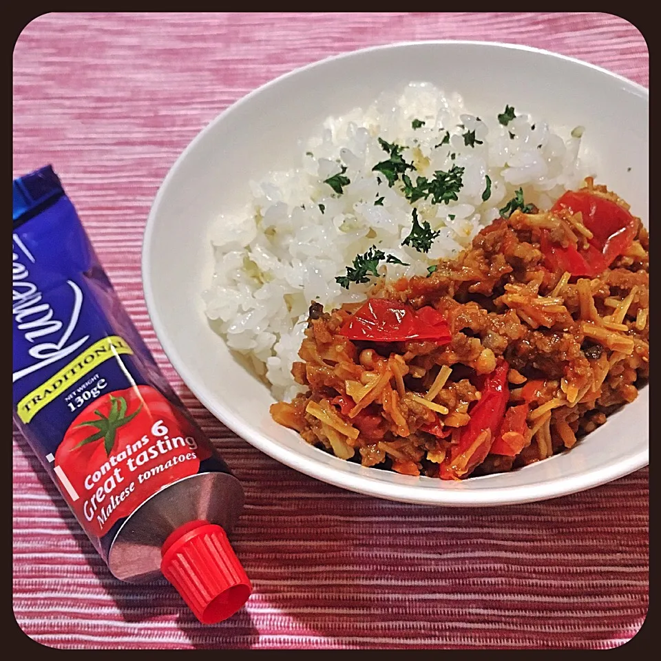 真希ちゃんの料理 ミニトマトとエノキのキーマカレー👳 【Cherry tomato and mushroom keema curry】|izoomさん