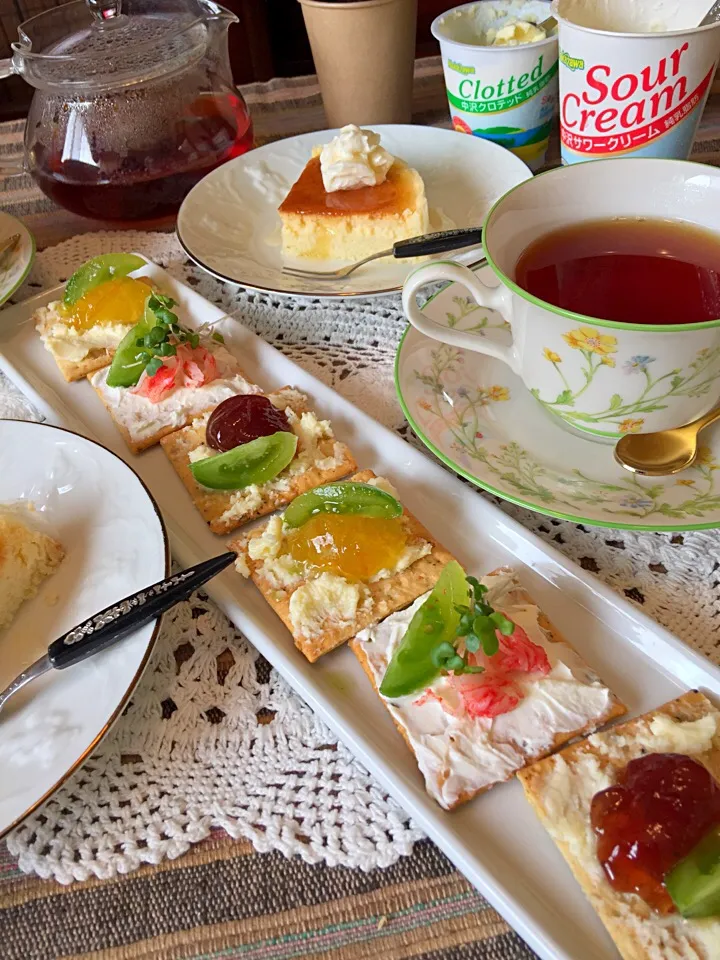 『ひと休みのお茶時間💕スィーツカナッペとチーズケーキ🎵』（中沢クロテッド&サワークリームを120%堪能❣️）|paaruさん