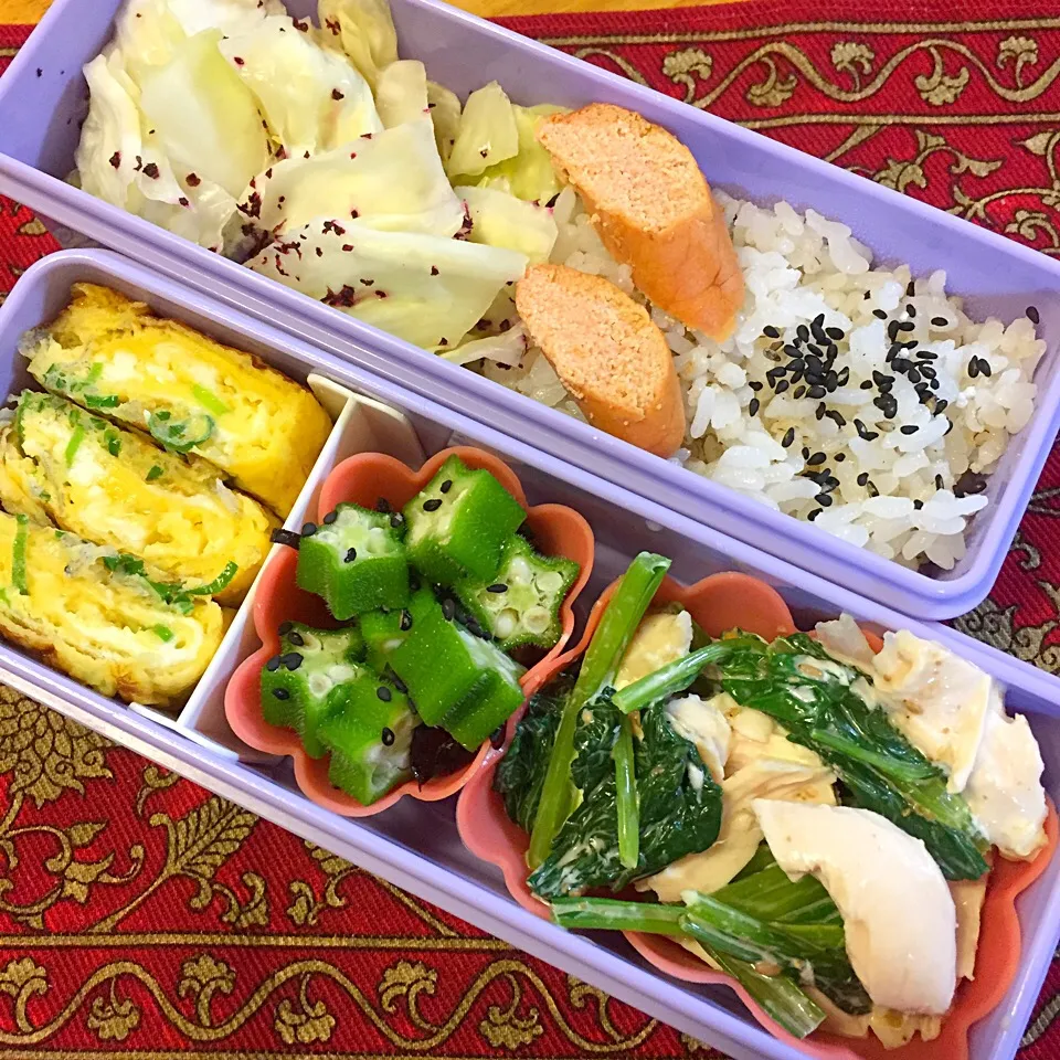 鶏ささみと小松菜のごまマヨ和えと焼きたらこ弁当|もえさん