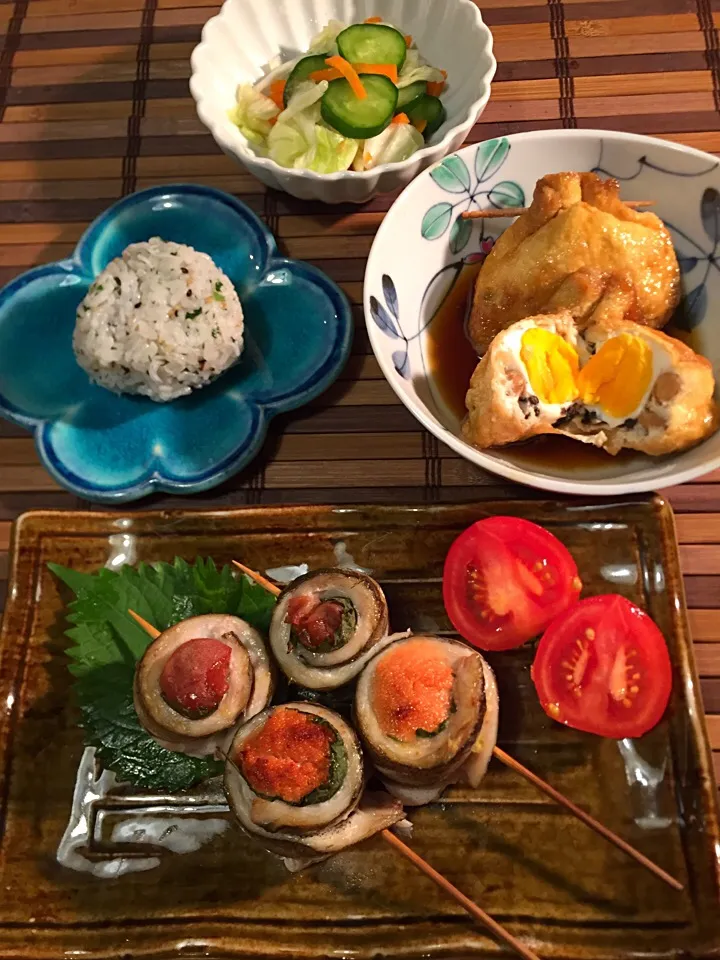 カマスの串焼き🌀 ひじきのきんちゃく|Miki (^_−)−☆さん