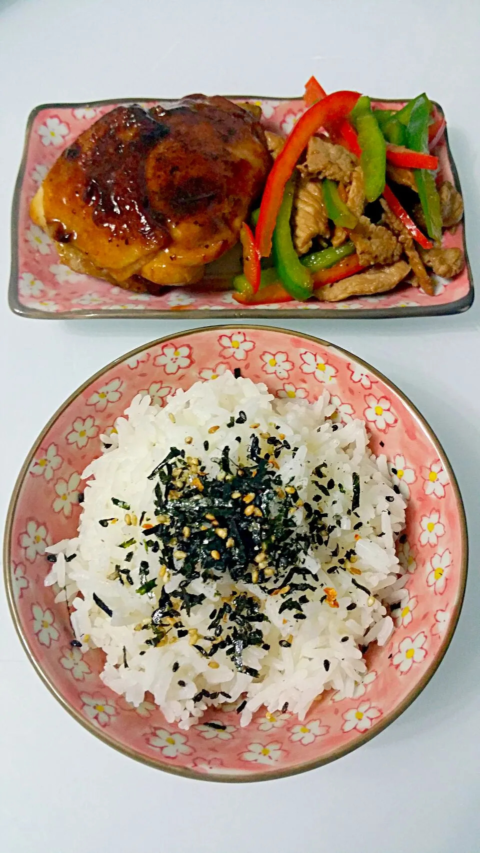 Simple Dinner 
Teriyaki chicken thigh + stir fry pork peppers|🌷lynnlicious🌷さん