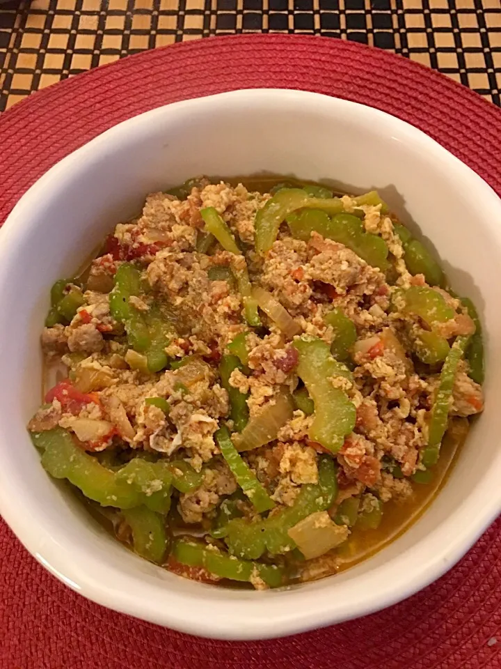 Sauteed Maple Bacon Bittermelon with ground pork & egg|🌺IAnneさん