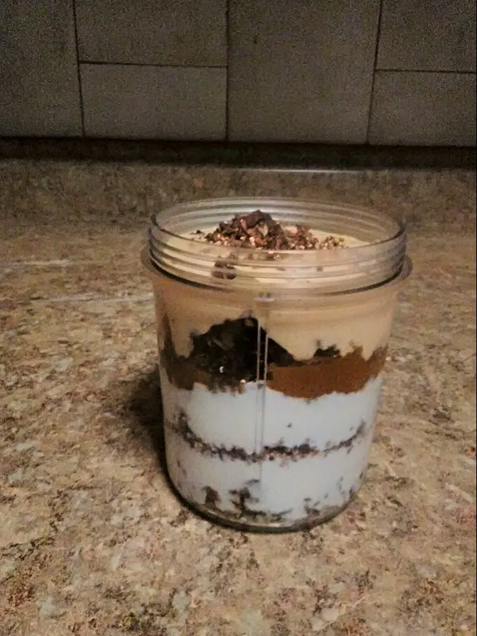 Breakfast Parfait with Maple and Pumpkin Yogurts, Coconut Mocha Granola, Maple Quinoa Crumbles, Spicy Pumpkin Purée, and Cacao Nibs.|bethさん