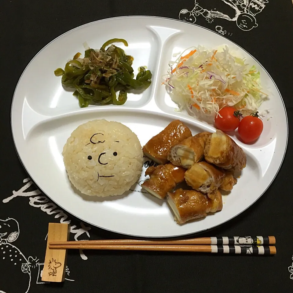 Snapdishの料理写真:高野豆腐の肉巻き チャーリーブラウンおにぎり|namimoさん