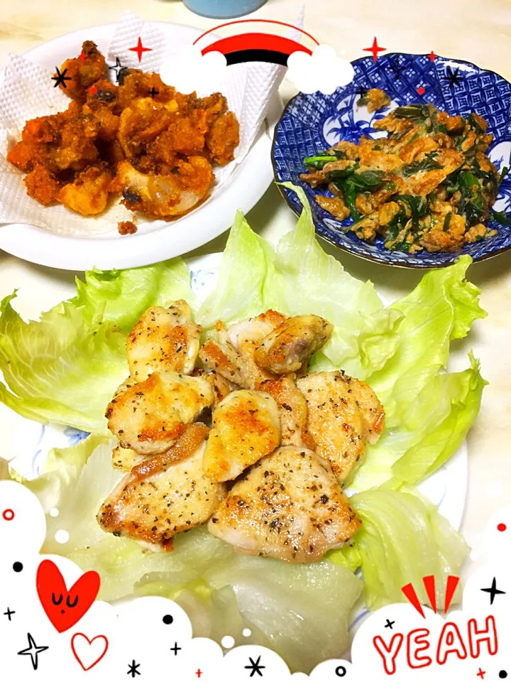 イカの軟骨揚げ&ニラ玉&鶏肉の香草焼き(*ˊૢᵕˋૢ*)|えみさん