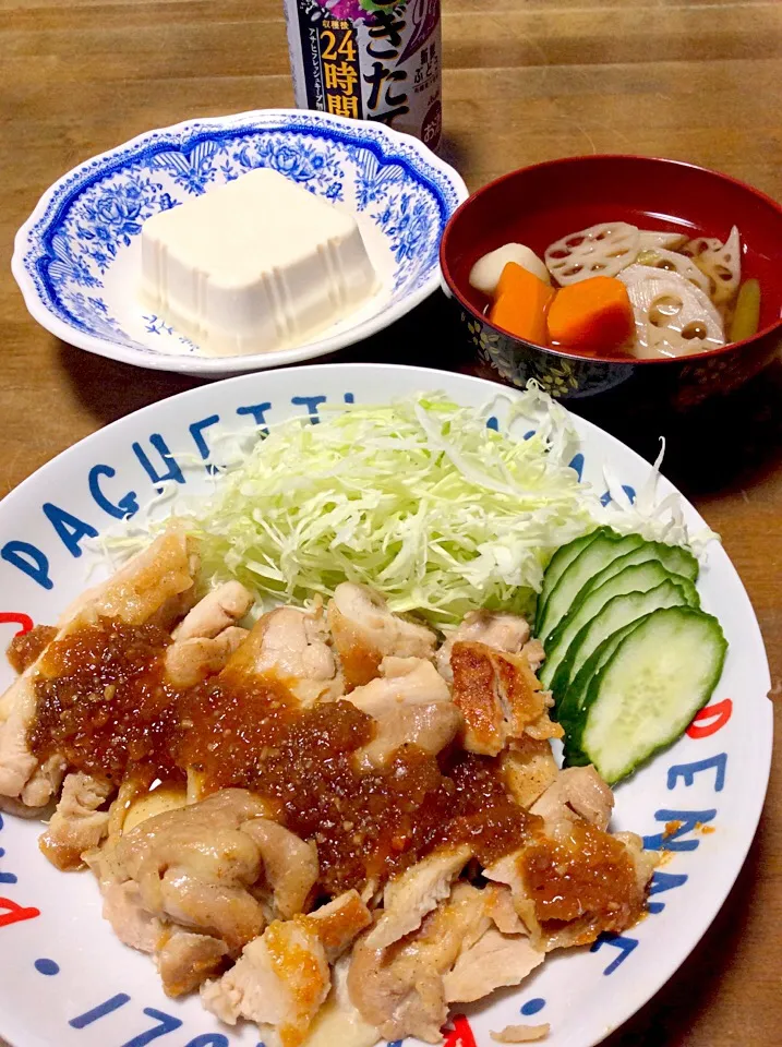 カリカリチキンソテー定食、和風野菜のけんちん汁❤(｡☌ᴗ☌｡)|Norio Fukudaさん