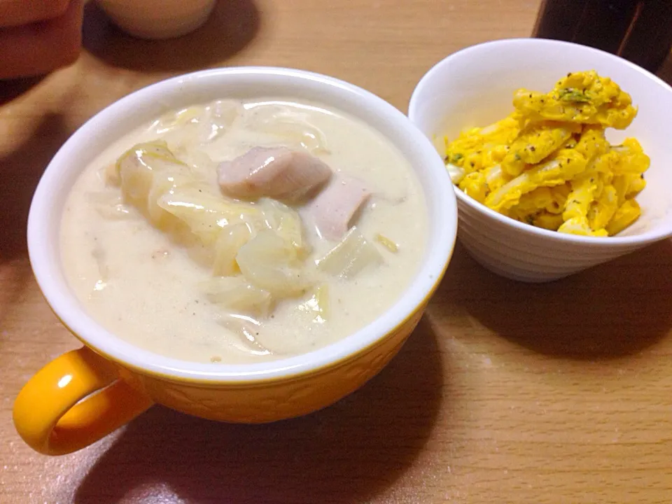 鶏と白菜のシチューとかぼちゃのサラダ|こんこんさん