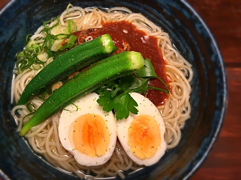 赤味噌ハンバーグ温めん ゆで卵添え2|半田手延べそうめんの店 阿波や壱兆さん