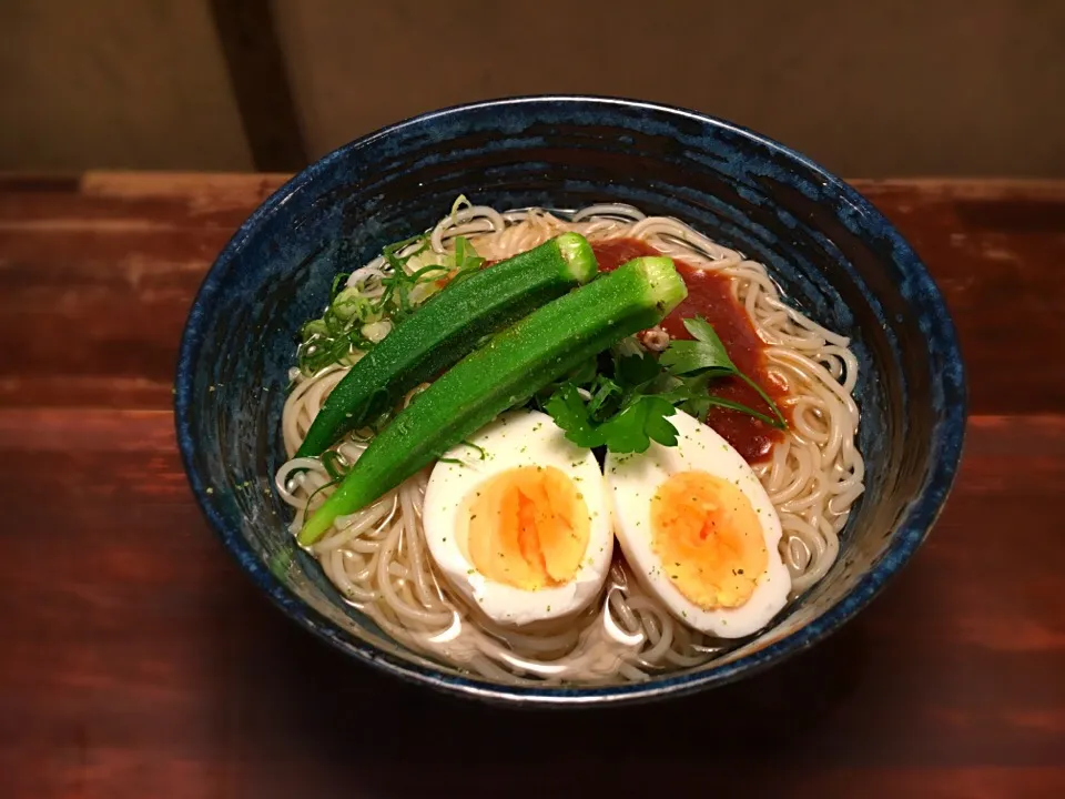 Snapdishの料理写真:赤味噌ハンバーグ温めん ゆで卵添え3|半田手延べそうめんの店 阿波や壱兆さん