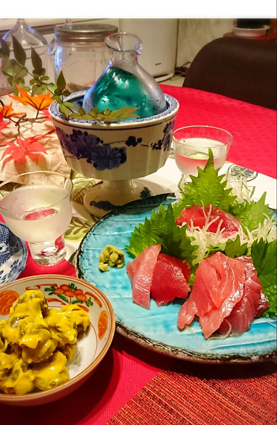 マグロぶつ🐟&小茄子のカラシ漬け🍆冷酒で(^-^)v|ナムナムさん