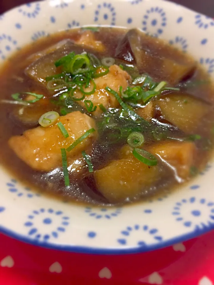 鶏胸肉とナスの甘辛煮|ろばむすさん