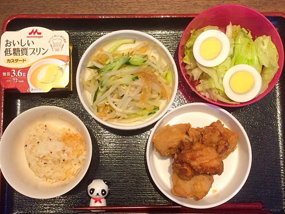 ＬＯＣＡＢＯ昼ごはん（鶏カラ、もやしとクラゲの中華和え、サラダ）|うさぱんださん