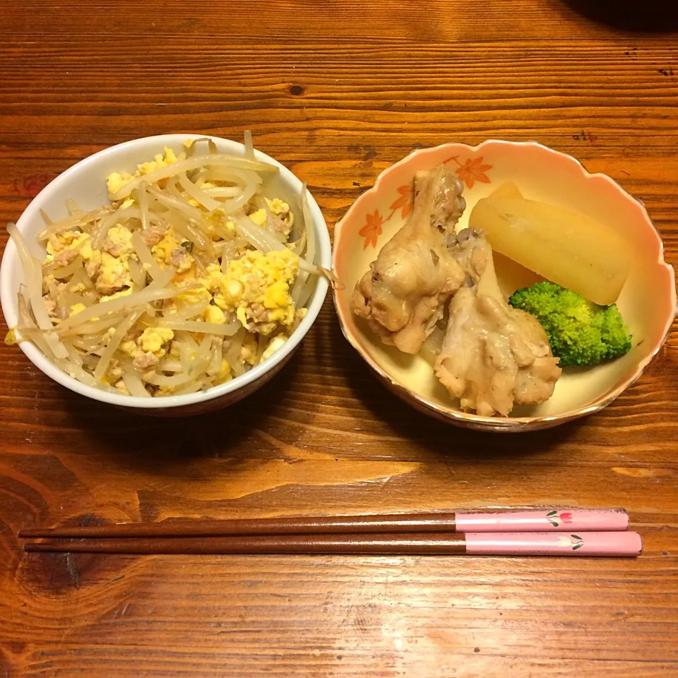 鶏手羽と大根のはちみつ煮
ひき肉卵もやし丼|のっずーさん