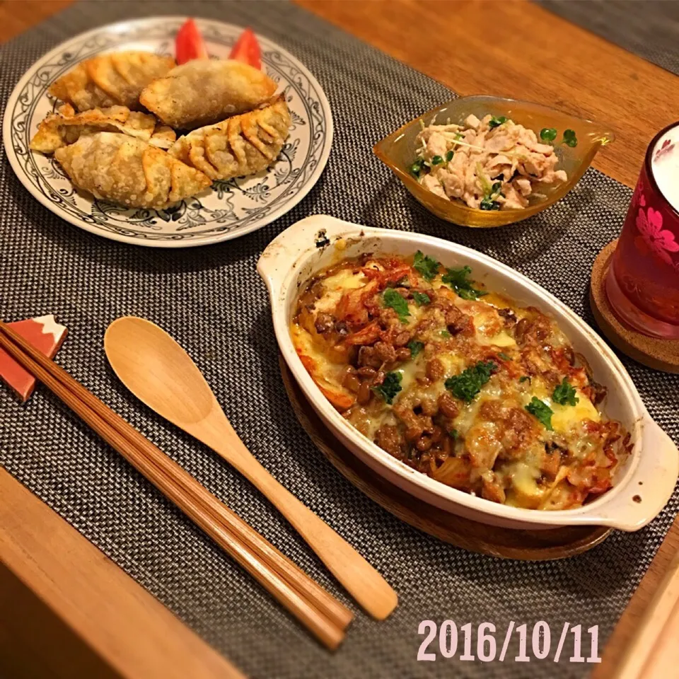 揚げ餃子／プルコギ
厚揚げとさば味噌煮缶で納豆キムチーズ焼き
むね肉とかいわれのサラダ／明太わさびマヨ|𓇼 Ⓢ Ⓗ Ⓘ Ⓝ Ⓞ Ⓑ Ⓤ 𓇼さん