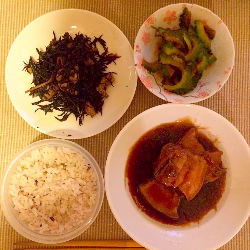 ひじき煮付け ゴーヤのごま油あえ|jcookingさん