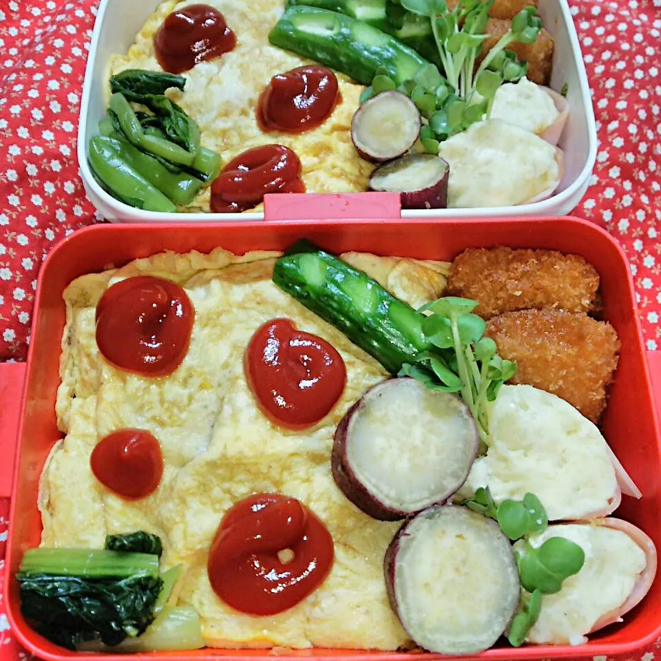 娘、私弁当🍱
  オムライス
  ハム巻きポテト|miimiさん