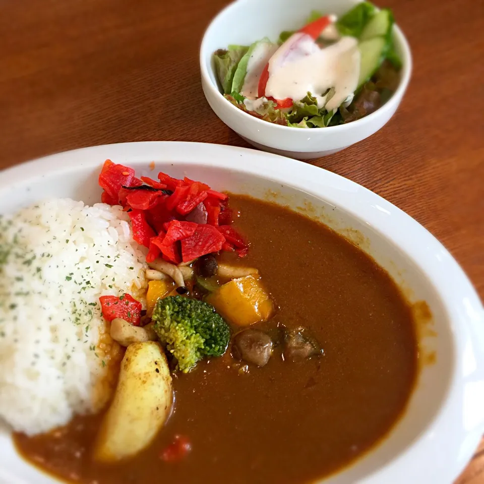 Snapdishの料理写真:ランチはカレー。ダイエットするはずなのに、がっつりゴハン食べちゃってるよぉ〜💦|リュカさん