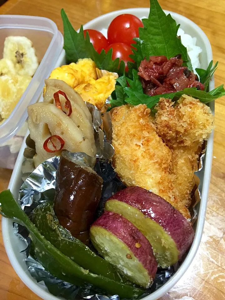 🎀姫のお弁当🍱ササミフライ、自家製梅肉オカカ和え。|keikoさん