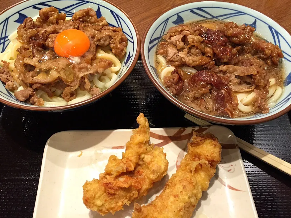 Snapdishの料理写真:丸亀製麺 牛すき釜玉と牛すきかけ
クーポンで無料のかしわ天|うえのぶさん